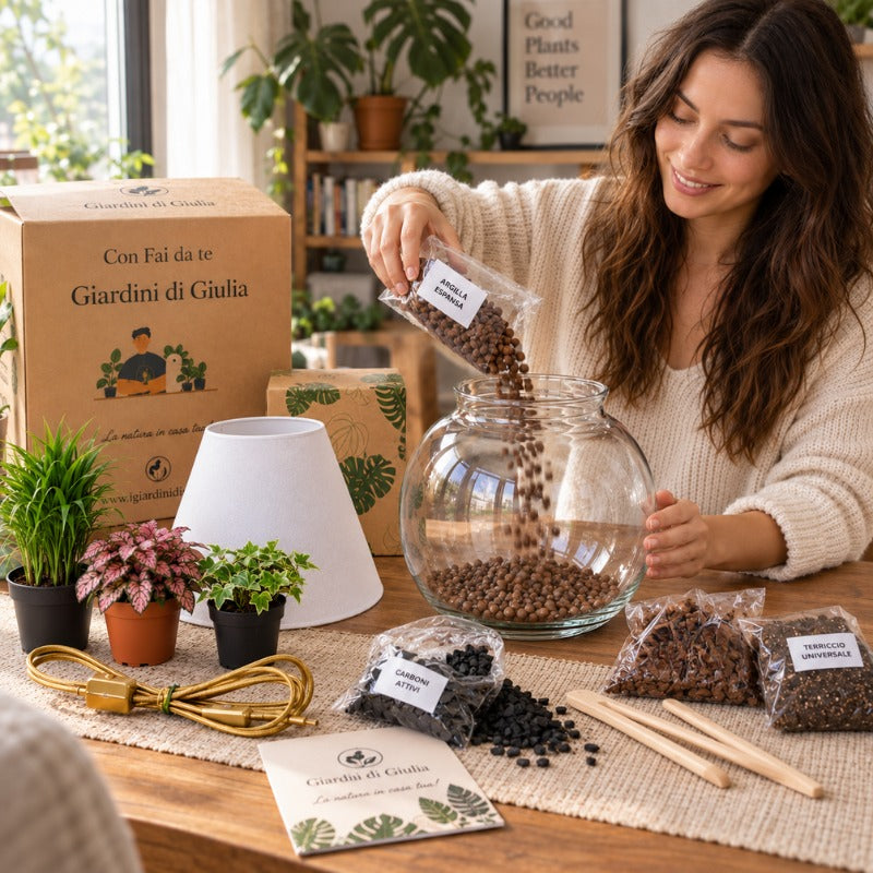 Kit Terrarium Lamparium Grande con piante verdi