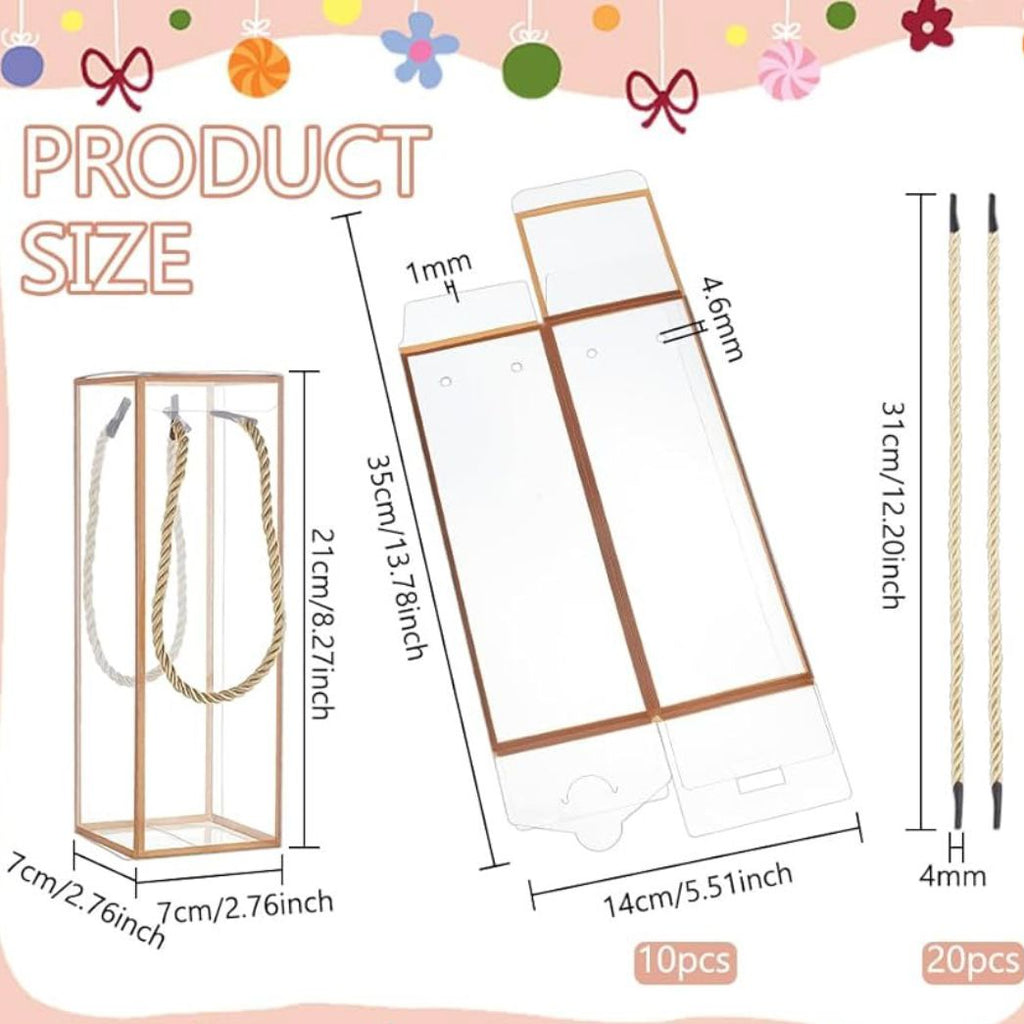 Set 5 Scatoline per Bomboniere 7cm x 7cm x 21cm Trasparenti bordi oro e lacci
