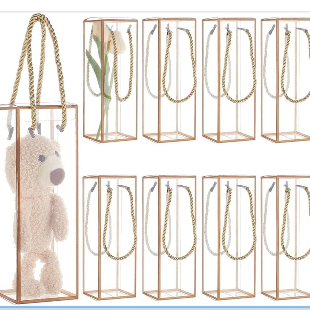 Set 5 Scatoline per Bomboniere 7cm x 7cm x 21cm Trasparenti bordi oro e lacci